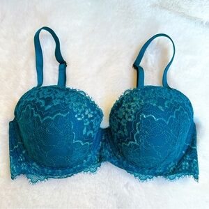Victoria’s Secret 34C Very Sexy Lined teal blue bra lace over